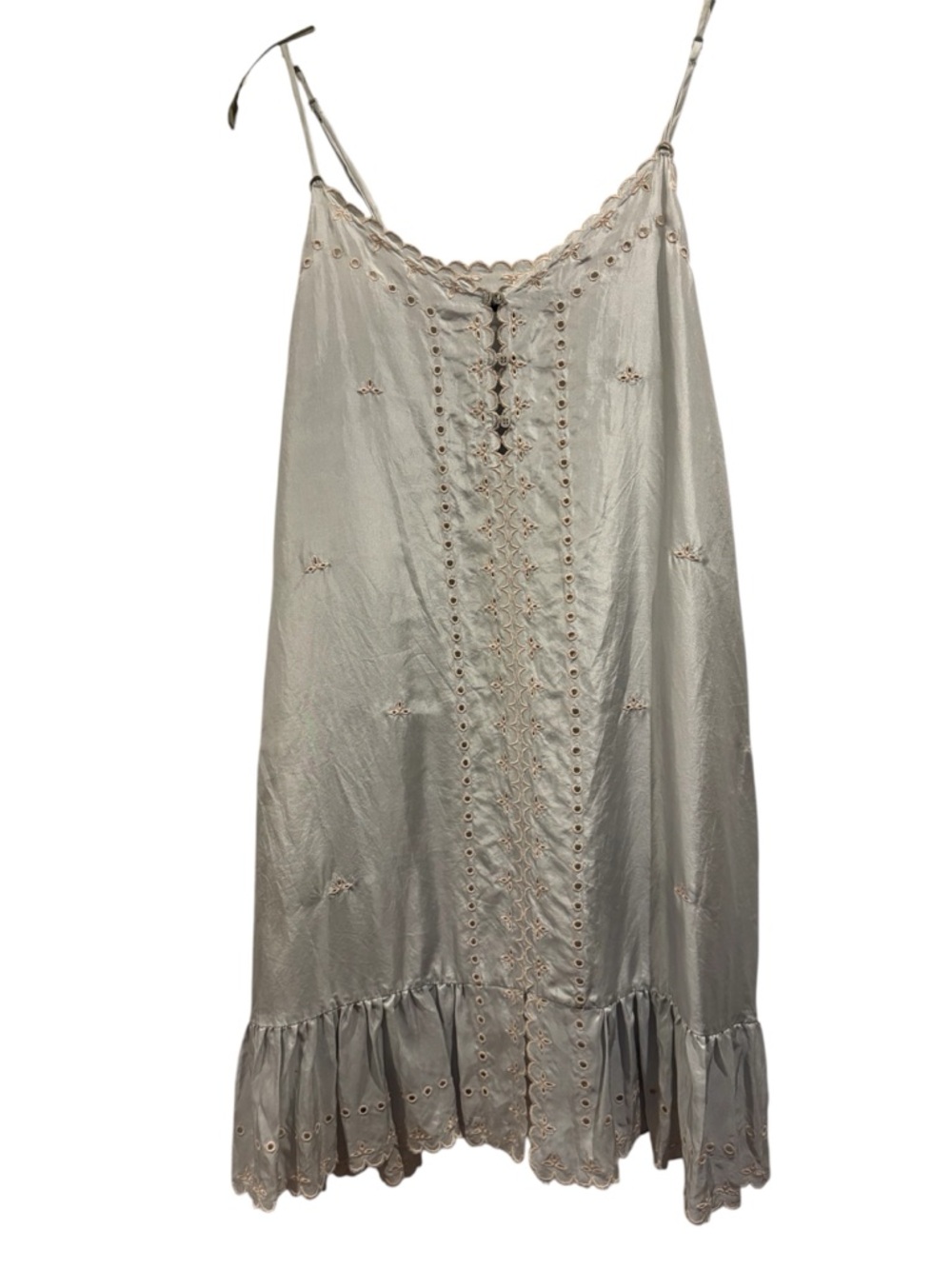 BCBG MaxAzaria Delicate Champagne Slip Dress with Eyelet Trim, size S